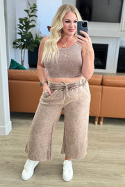 Acid Wash Wide Leg Sweatpants in Mocha